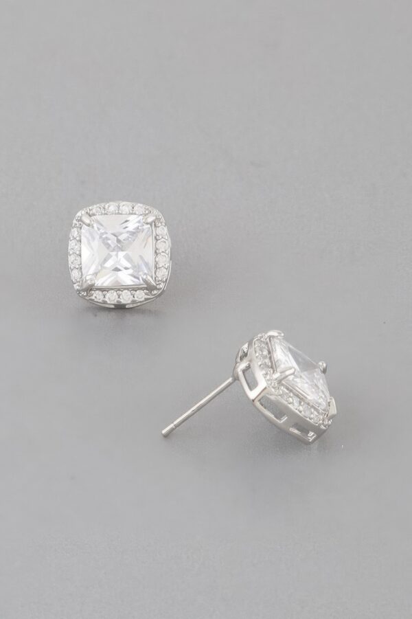 Cubic Rhinestone Embedded Stud Earrings – Polished Setting