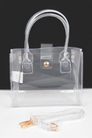 Clear PVC Crossbody Bag with Mixed Metal Accents