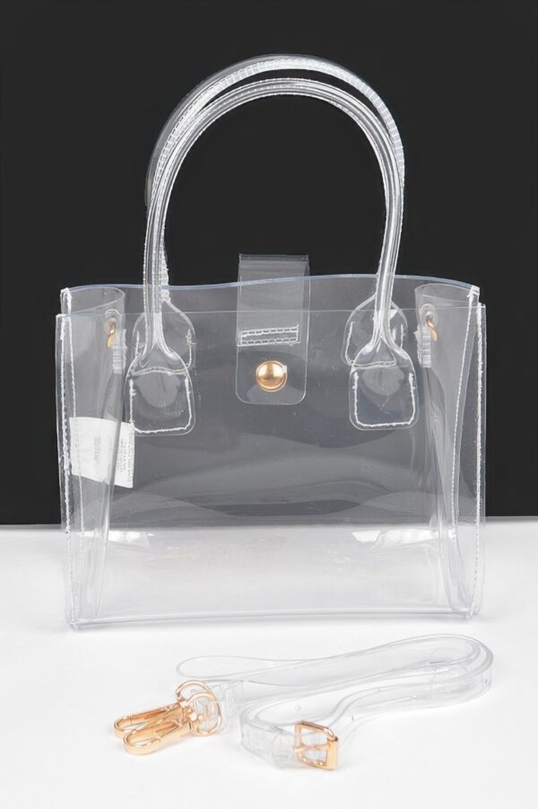Clear PVC Crossbody Bag with Mixed Metal Accents