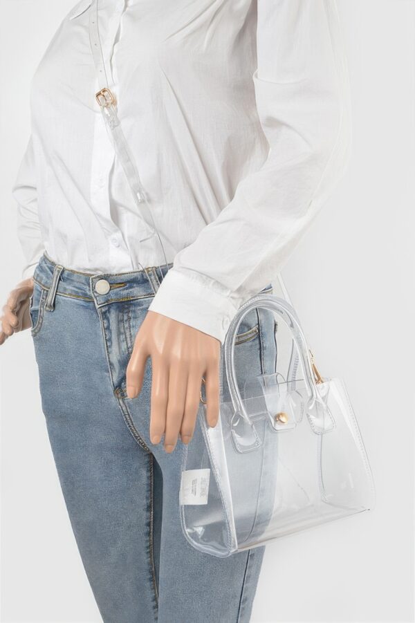 Clear PVC Crossbody Bag with Mixed Metal Accents