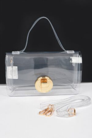Clear PVC Top-Handle Mini Bag with Mixed Metal Accents