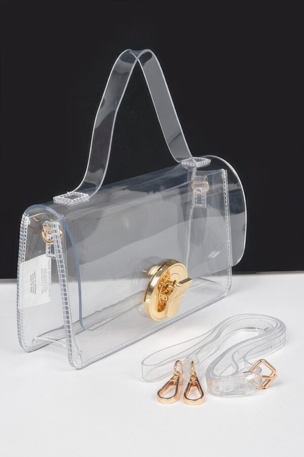 Clear PVC Top-Handle Mini Bag with Mixed Metal Accents