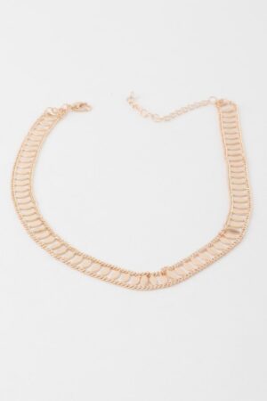 Leaf-Accent Choker Necklace – 14-inch Polished Chain