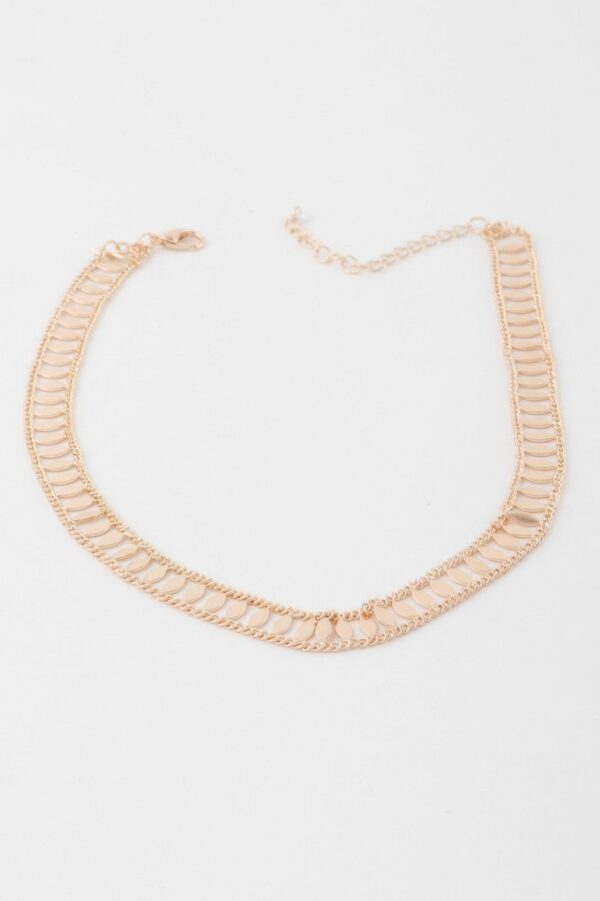 Leaf-Accent Choker Necklace – 14-inch Polished Chain