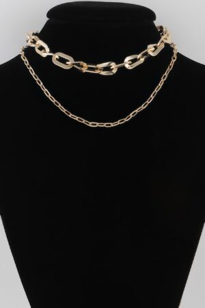 Double-Link Layered Chain Necklace – 14in Short Length