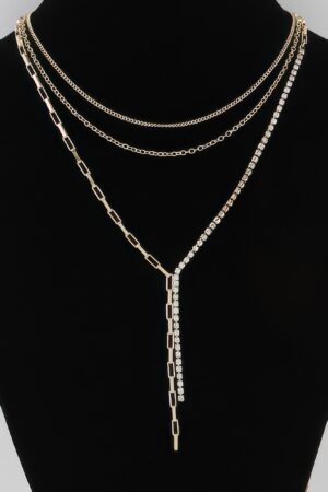 Multi Rhinestone Layered Chain Necklace – 18-Inch