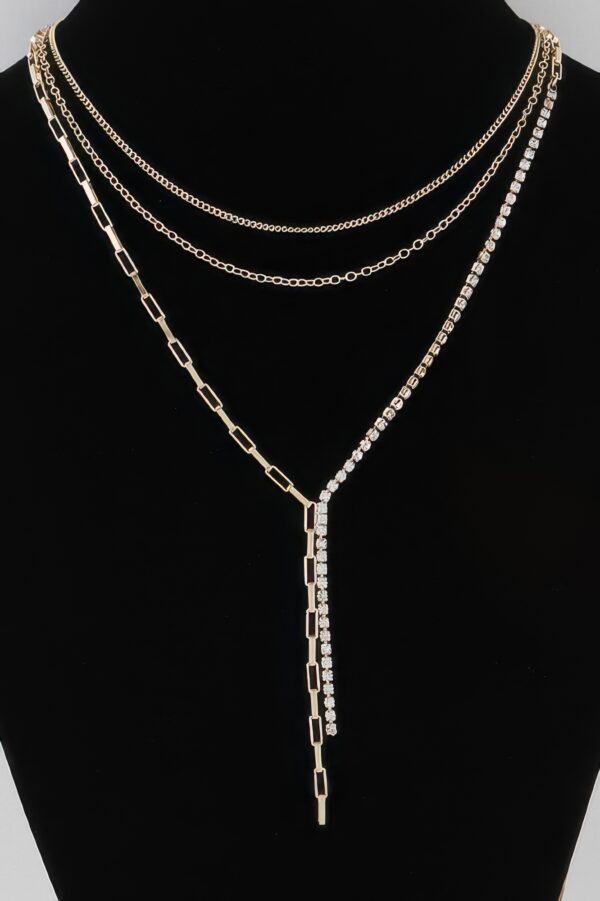 Multi Rhinestone Layered Chain Necklace – 18-Inch