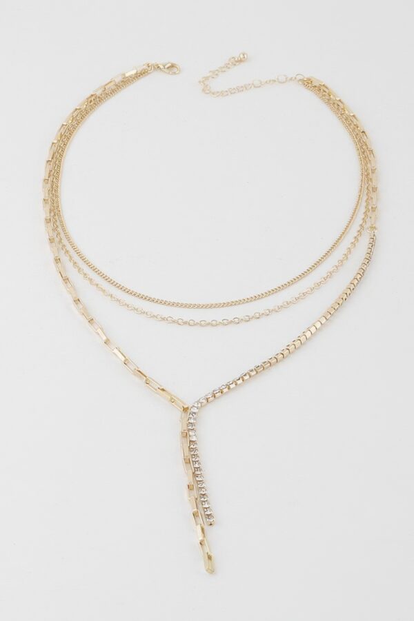 Multi Rhinestone Layered Chain Necklace – 18-Inch