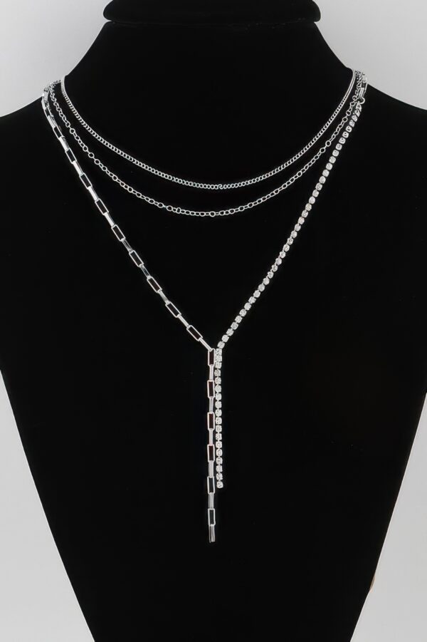 Multi Rhinestone Layered Chain Necklace – 18-Inch