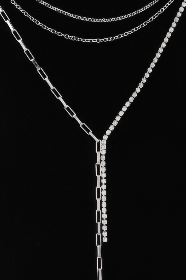 Multi Rhinestone Layered Chain Necklace – 18-Inch