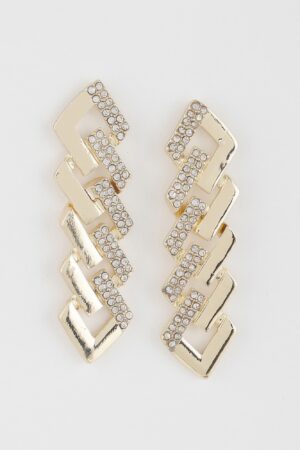 Curb Chain Drop Earrings with Jeweled Accents