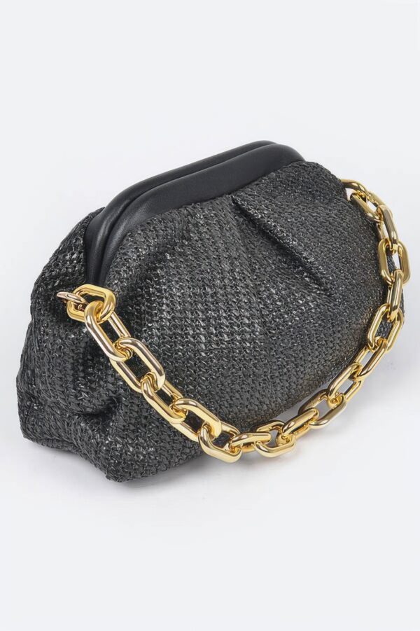 Faux Straw Frame Bag with Link Chain Strap
