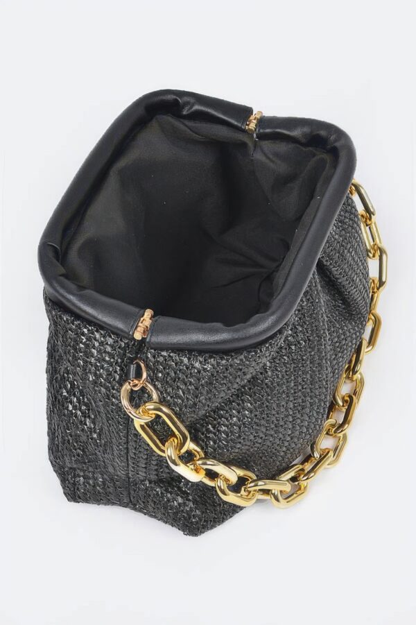 Faux Straw Frame Bag with Link Chain Strap