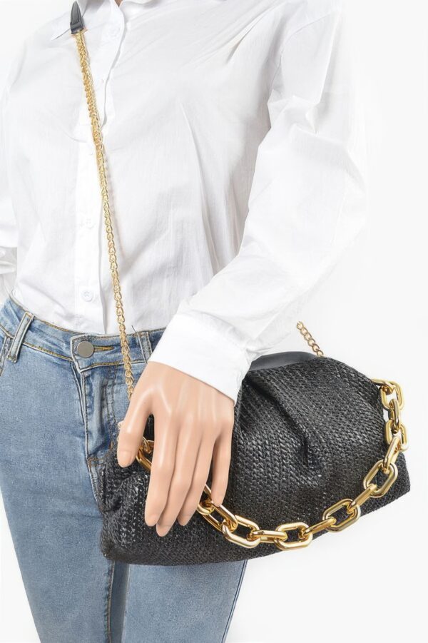 Faux Straw Frame Bag with Link Chain Strap