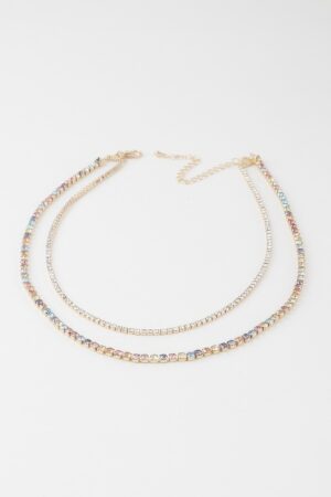 Double Rhinestone Necklace – Layered 14 inch