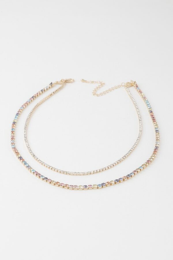 Double Rhinestone Necklace – Layered 14 inch