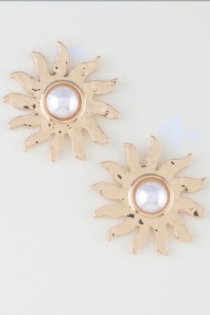 Rising Sun Pearl Sunburst Stud Earrings – Textured Frame