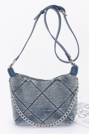 Quilted Washed Denim Chain Crossbody Bag