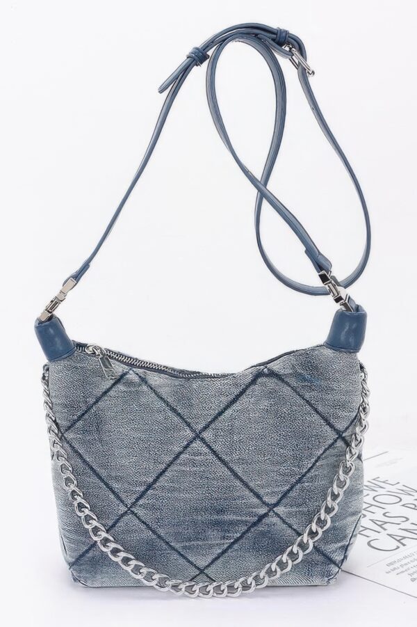 Quilted Washed Denim Chain Crossbody Bag