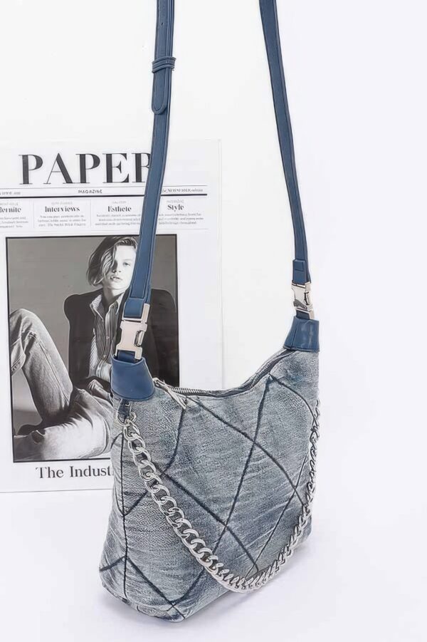 Quilted Washed Denim Chain Crossbody Bag