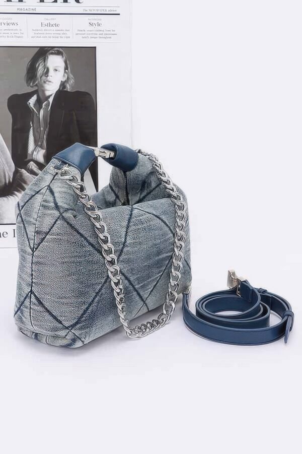 Quilted Washed Denim Chain Crossbody Bag