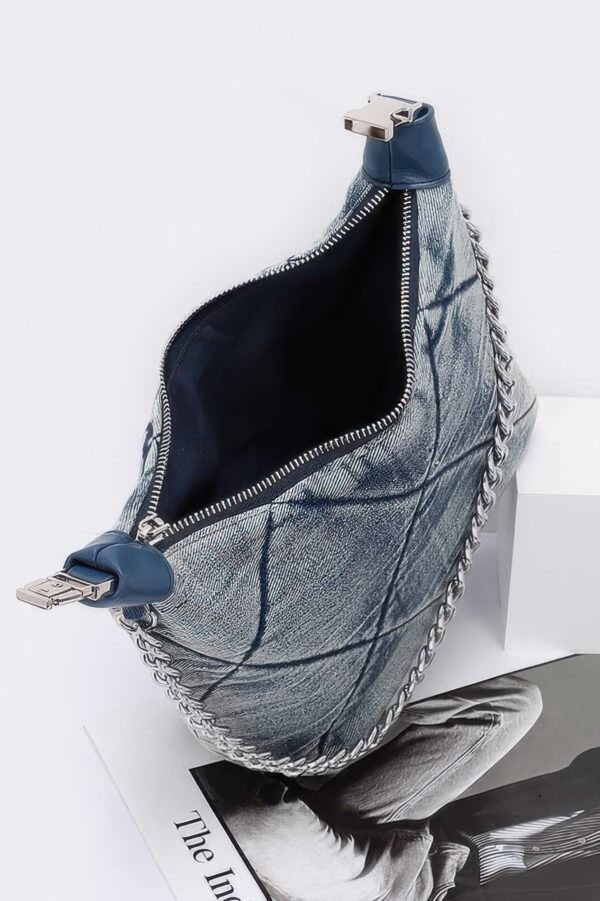 Quilted Washed Denim Chain Crossbody Bag
