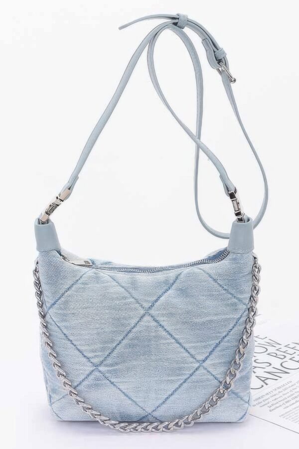 Quilted Washed Denim Chain Crossbody Bag