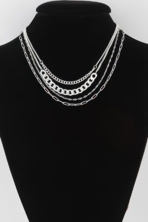 Multi Curb-Mariner Chain Necklace – Polished Metal