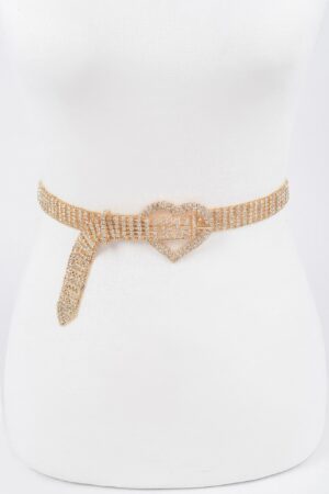 Slim Rhinestone Heart-Buckle Belt