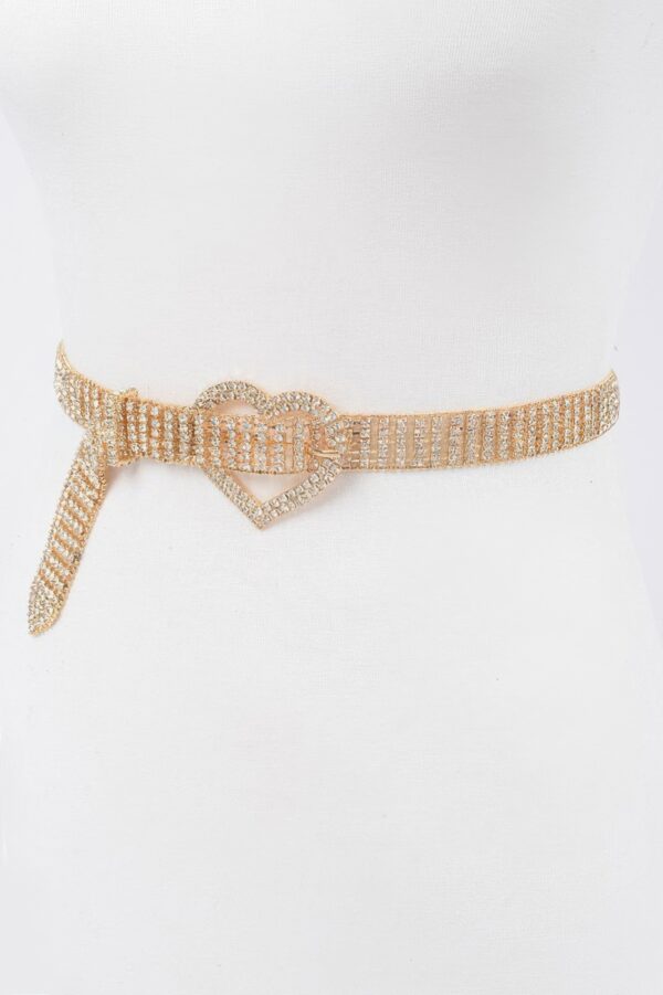 Slim Rhinestone Heart-Buckle Belt