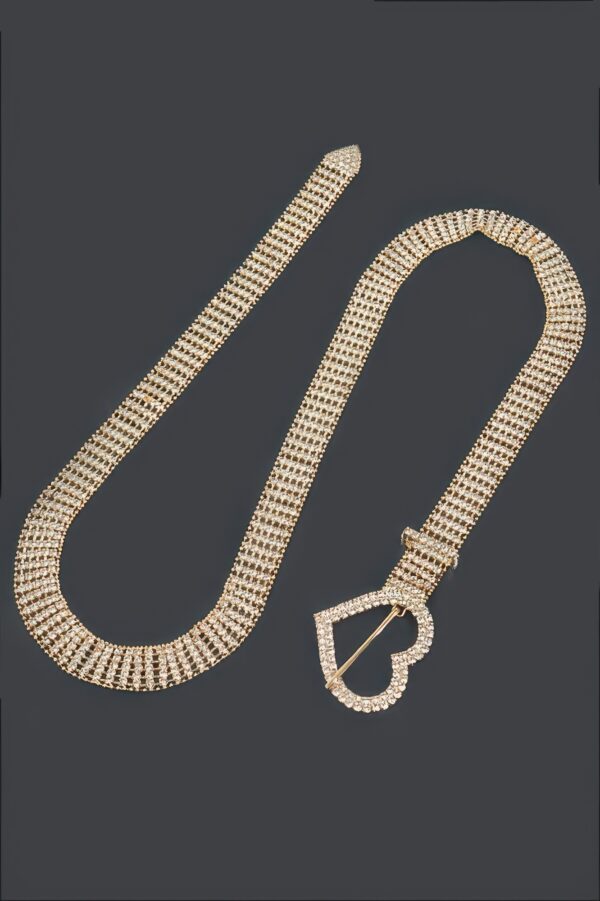 Slim Rhinestone Heart-Buckle Belt