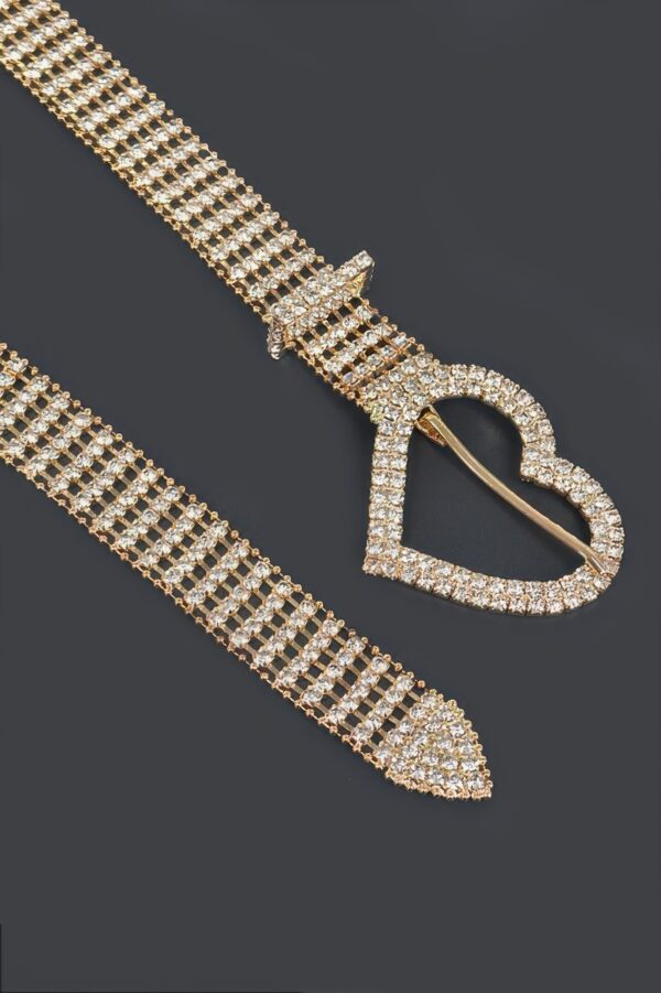 Slim Rhinestone Heart-Buckle Belt