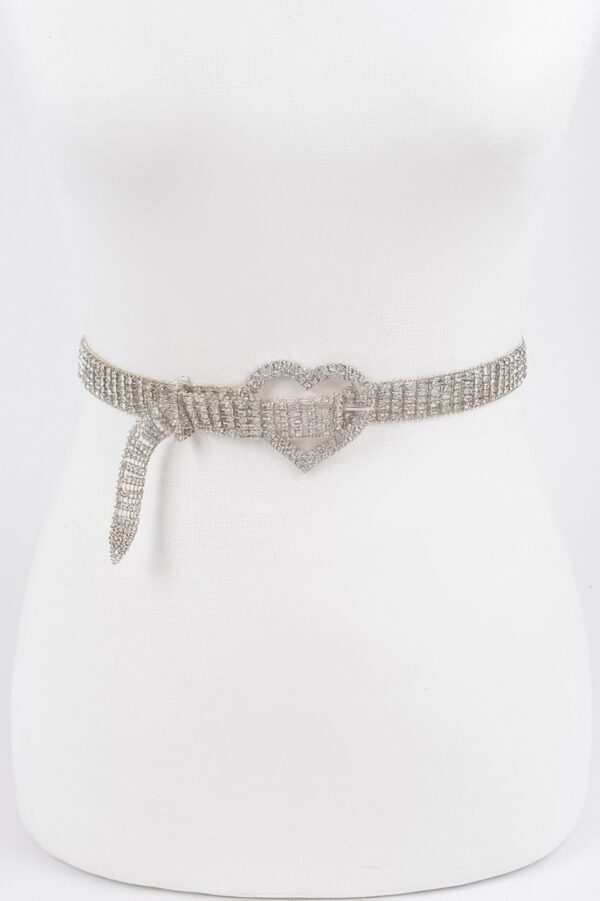 Slim Rhinestone Heart-Buckle Belt