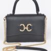 Faux Leather Top Handle Bag with Mixed Metal Accents