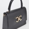 Faux Leather Top Handle Bag with Mixed Metal Accents