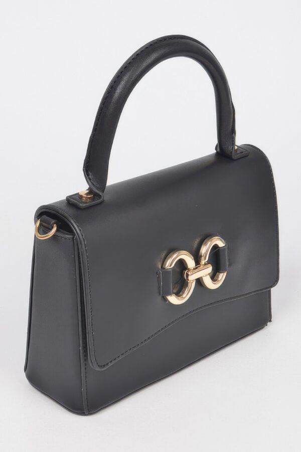 Faux Leather Top Handle Bag with Mixed Metal Accents