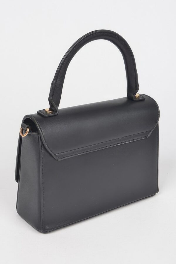 Faux Leather Top Handle Bag with Mixed Metal Accents