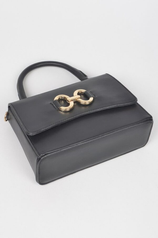 Faux Leather Top Handle Bag with Mixed Metal Accents