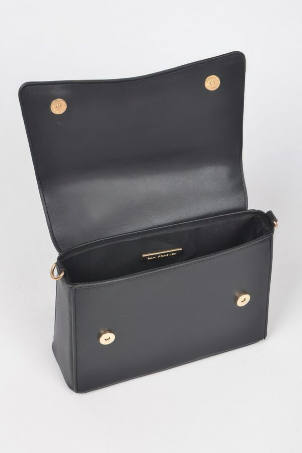 Faux Leather Top Handle Bag with Mixed Metal Accents