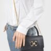 Faux Leather Top Handle Bag with Mixed Metal Accents