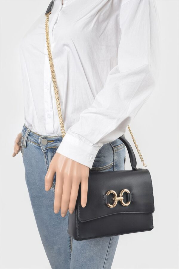 Faux Leather Top Handle Bag with Mixed Metal Accents