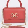 Faux Leather Top Handle Bag with Mixed Metal Accents