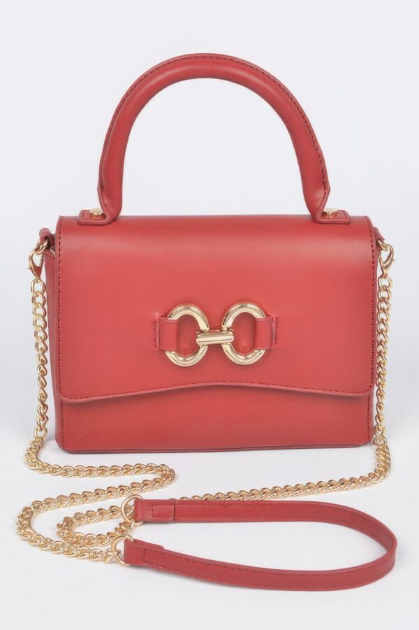 Faux Leather Top Handle Bag with Mixed Metal Accents