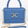 Faux Leather Top Handle Bag with Mixed Metal Accents