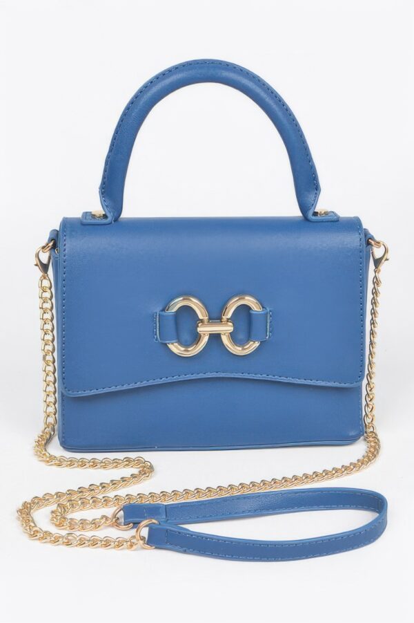 Faux Leather Top Handle Bag with Mixed Metal Accents