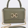 Faux Leather Top Handle Bag with Mixed Metal Accents
