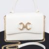 Faux Leather Top Handle Bag with Mixed Metal Accents