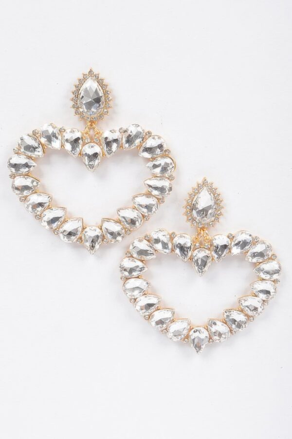 Heart-Shaped Stone Statement Earrings – 3.25 x 3.5 in