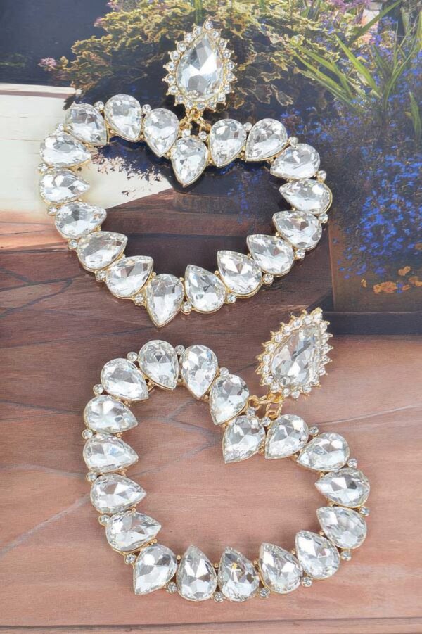 Heart-Shaped Stone Statement Earrings – 3.25 x 3.5 in
