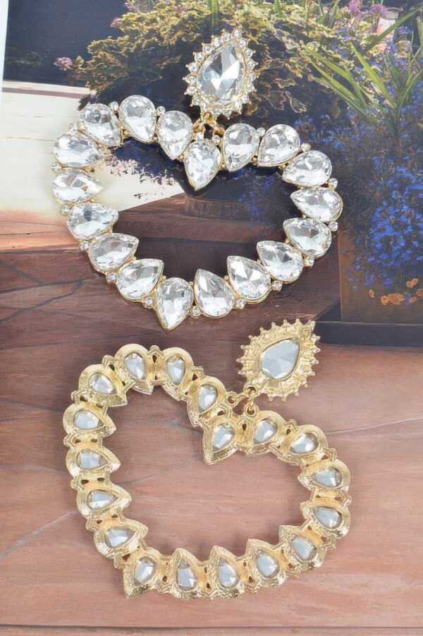 Heart-Shaped Stone Statement Earrings – 3.25 x 3.5 in